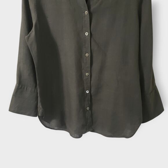 Chico's Dark Green 100% Linen Button Up Shirt Sz 6 Small Career Contemporary - Picture 3 of 12